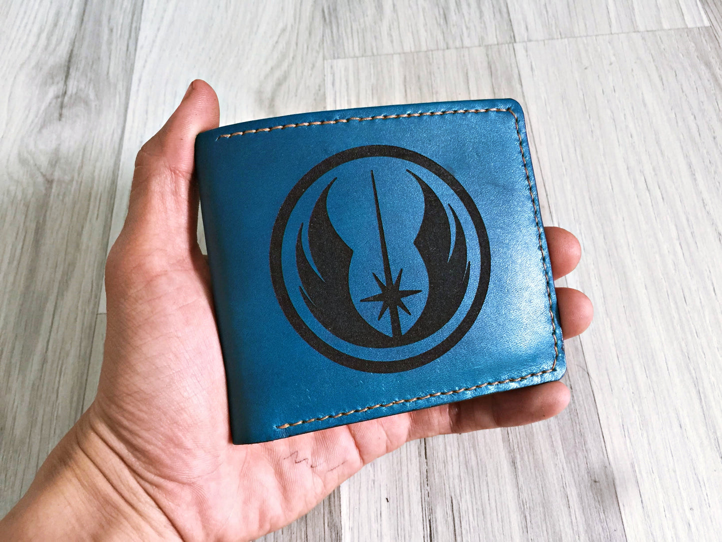Mayan Corner - Starwars Jedi logo customized leather handmade men's wallet, unique present for men, anniversary gifts for husband, boyfriend, father, brother, small leather wallet for him