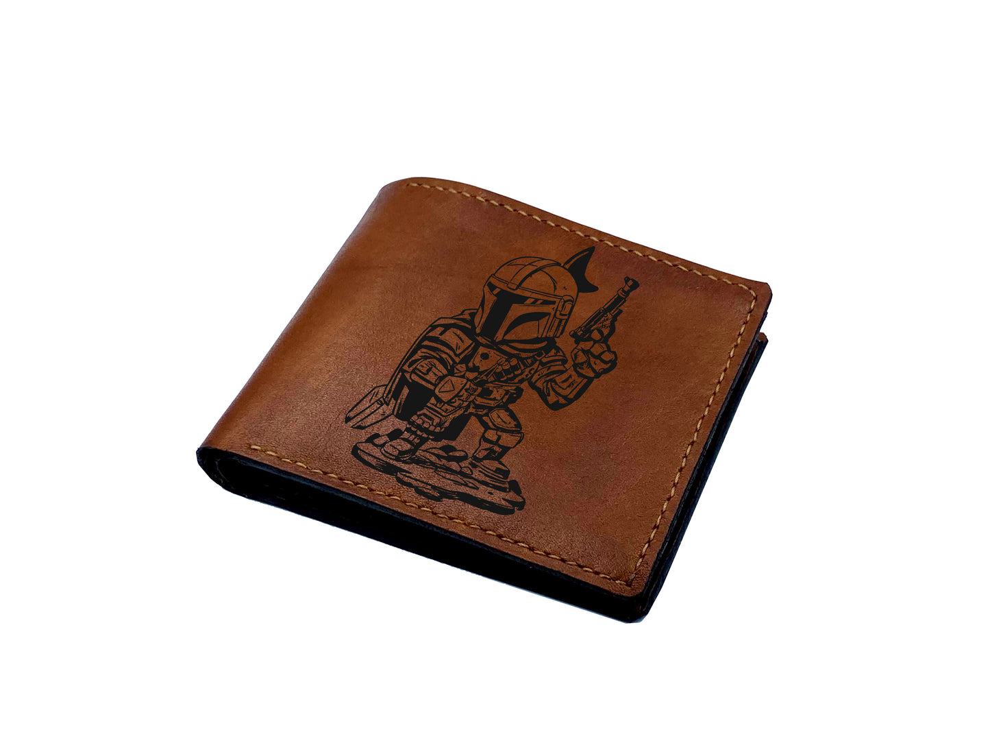 Anniversary Starwars leather wallet, Fan art engraving wallet, cute wallet for him, birthday gift idead, gift for husband from wife