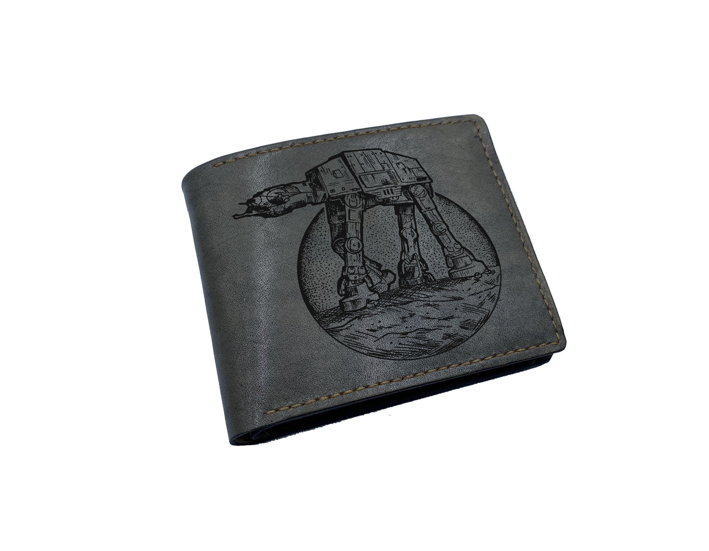 Anniversary Starwars leather wallet, Fan art engraving wallet, cute wallet for him, birthday gift idead, gift for husband from wife