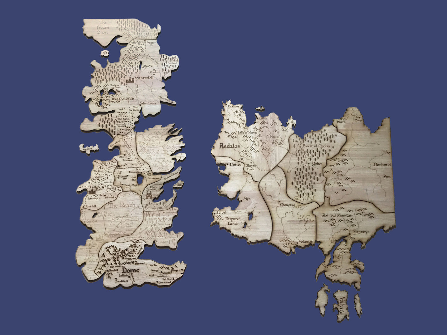 Mayan Corner - Westeros seven kingdom wooden map wall decor, Essos G.G Martin wall art, Game of Thrones details map wall decoration