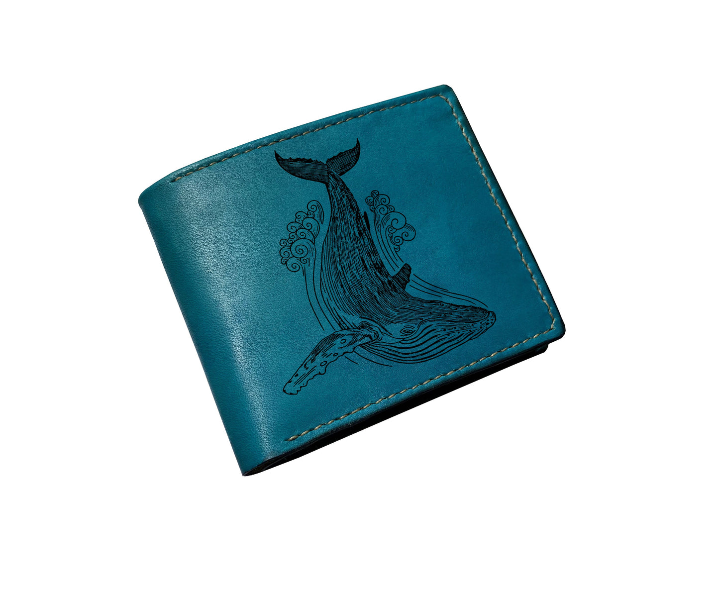 Mayan Corner - Custom leather handmade wallet, animal pattern gift, whales drawing art wallet