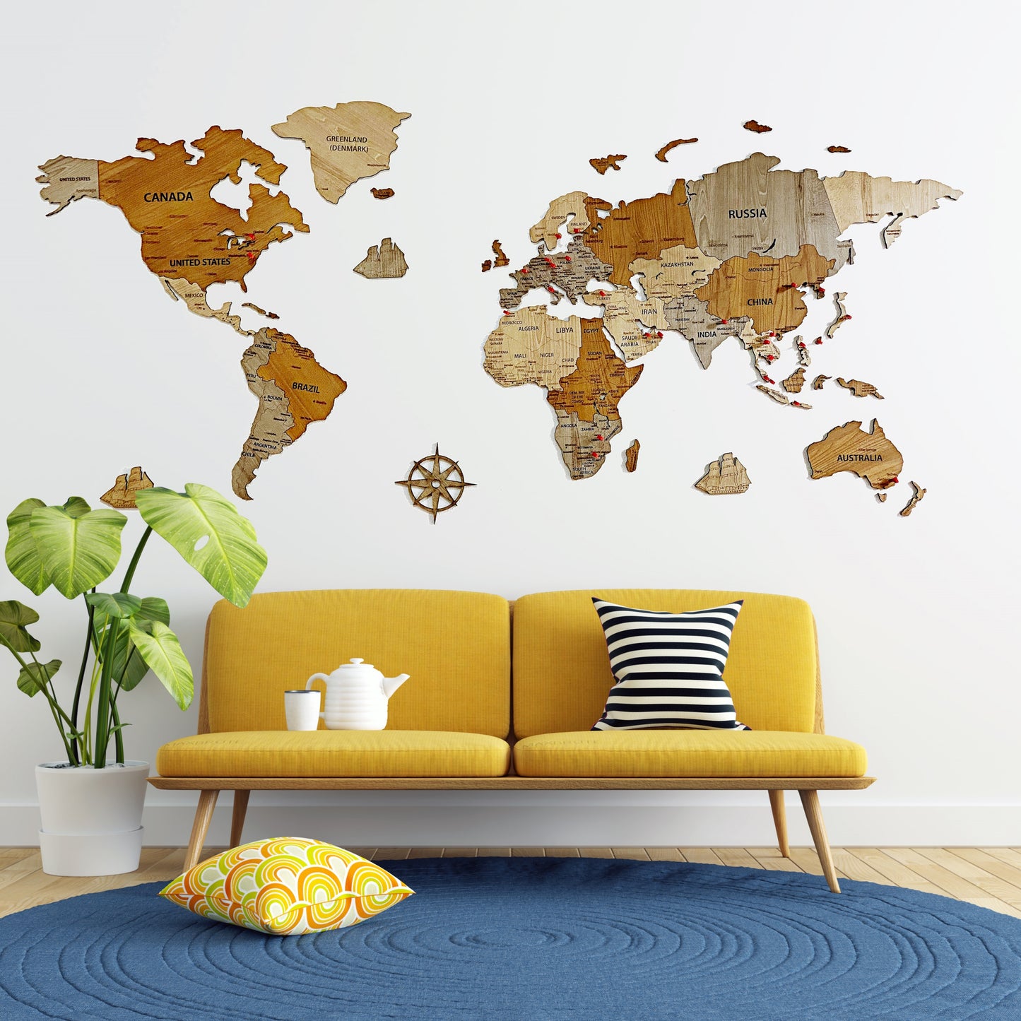World map wooden map wall decor, wooden home decoration, wall art map, livingroom, kitchen, bedroom rustic decor - 01