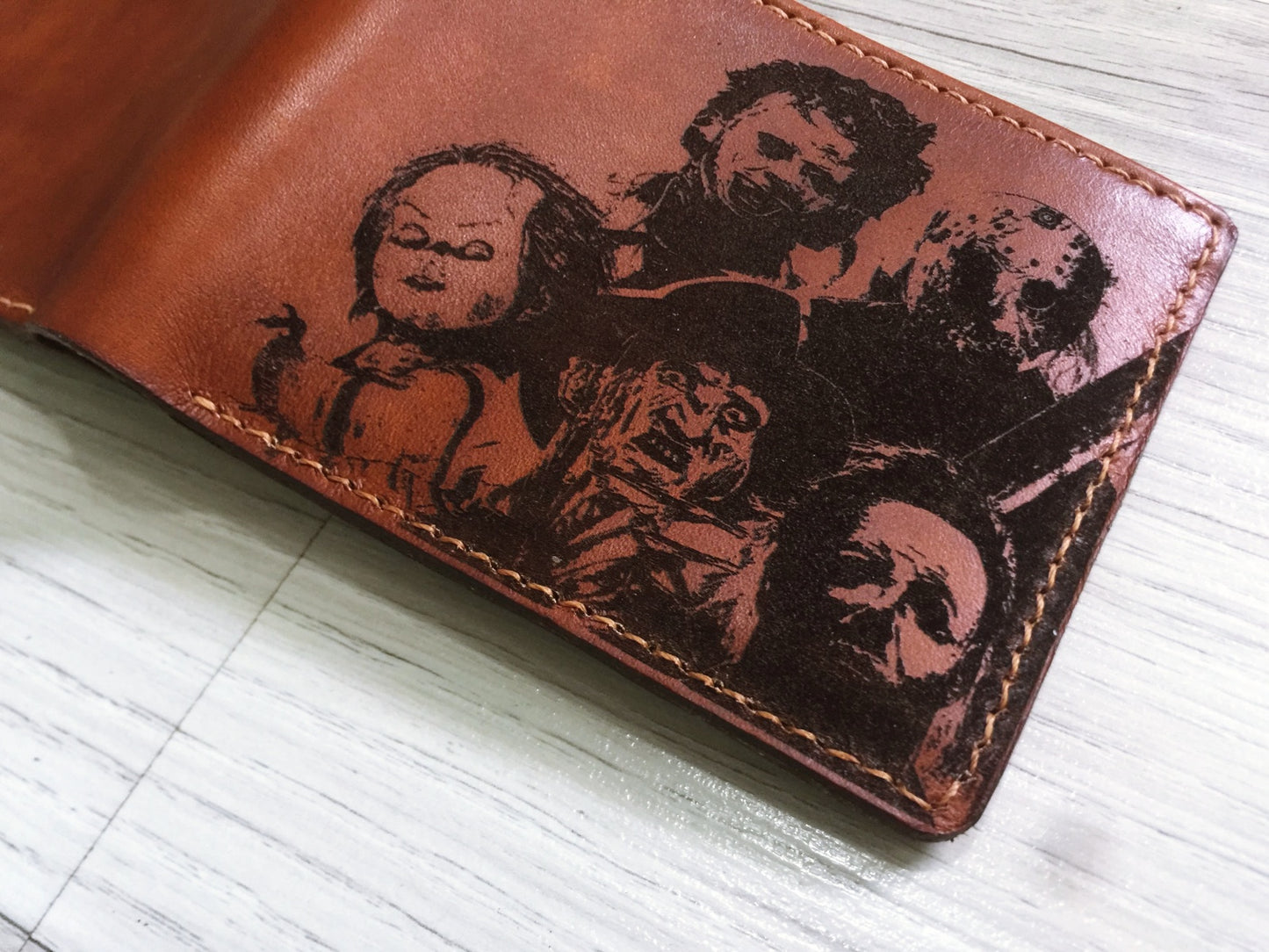 Mayan Corner - Horror characters leather handmade men's wallet, custom gifts for him, father's day gifts, anniversary gift for men