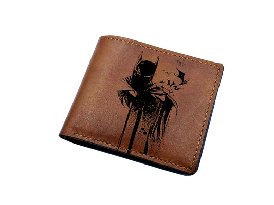 Mayan Corner - Personalized leather handmade wallet, superheroes leather gift for him, batman leather wallet, batman gift for dad, cool leather anniversary present