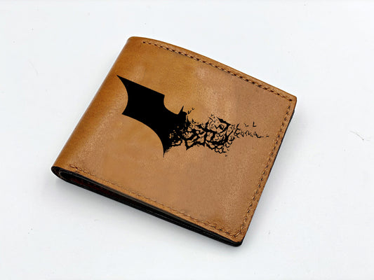 Mayan Corner - Batman leather wallet, superheroes genuine leather art, the dark knight pattern present, birthday gift ideas for boyfriend, father, husband