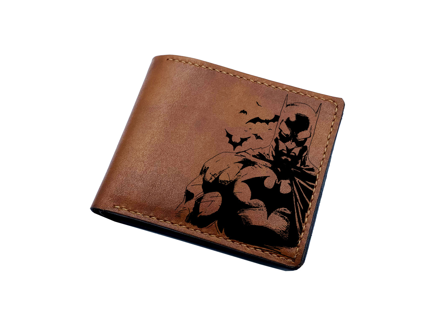 Mayan Corner - Customized leather handmade wallet, Batman superheroes men's wallet, the dark night batman gift idea for father, husband, boyfriend