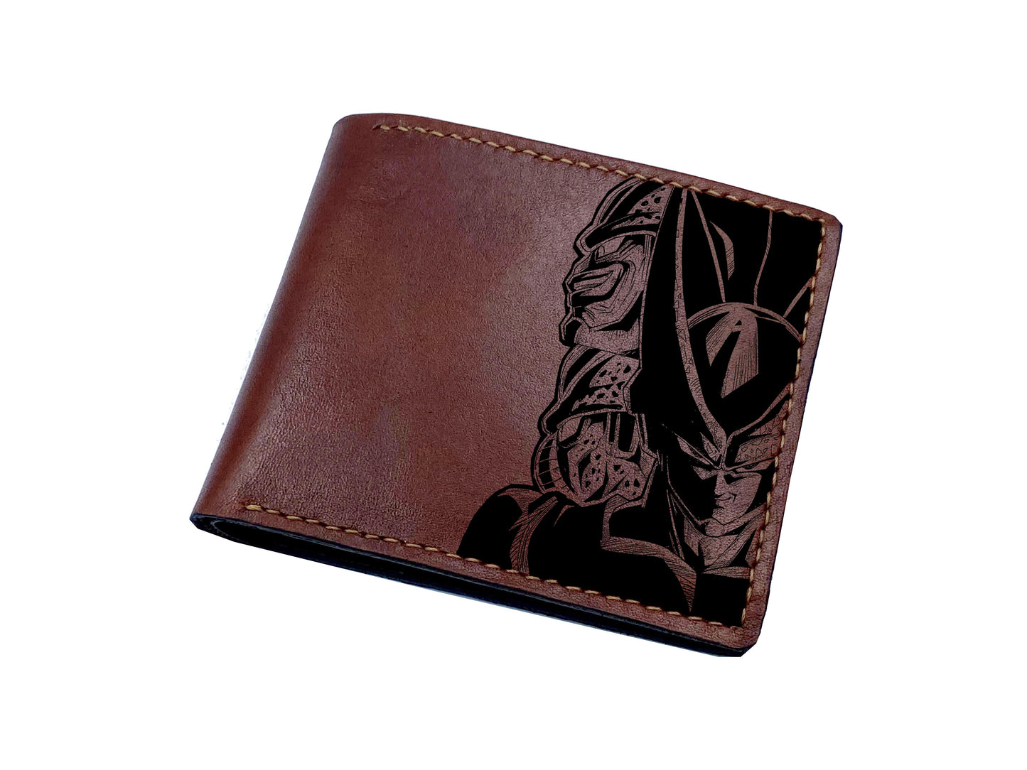 Mayan Corner - Customized leather handmade wallet, Cell dragon ball leather gift, dragon ball characters art wallet