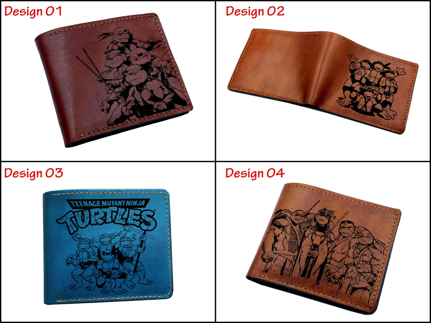 Mayan Corner - Personalized genuine leather handmade wallet, leather gift ideas for him, ninja turtle leather art wallet - 0111222
