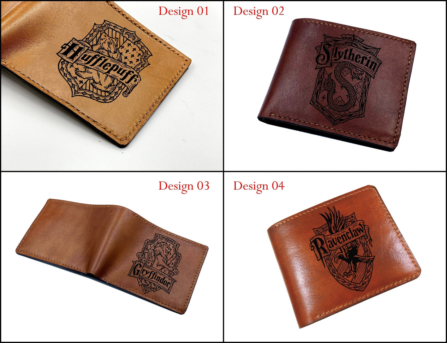 Mayan Corner - Customized leather handmade wallet, Harry Porter pattern art wallet, wizard movie drawing wallet, leather gift for him