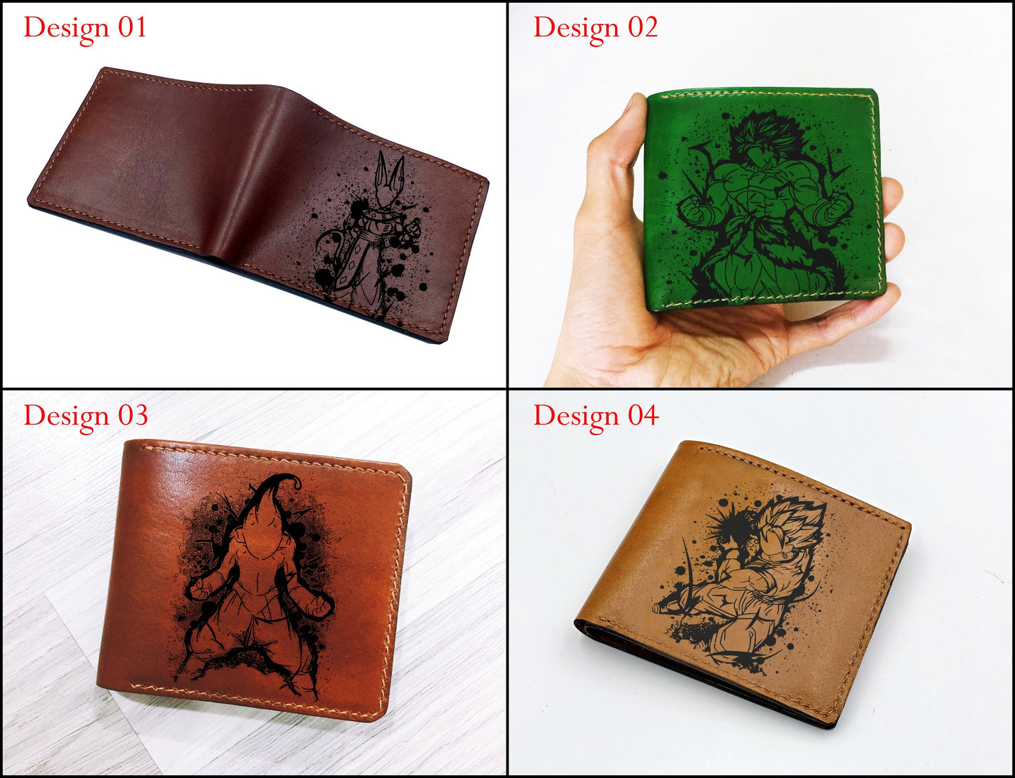 Mayan Corner - Customized leather handmade wallet, Cell dragon ball leather gift, dragon ball characters art wallet