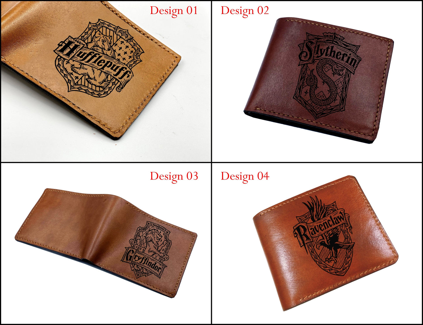 Mayan Corner - Custom leather wallet, Harry Porter Hogwarts School of Witchcraft and Wizardry logo houses wallet, leather gift for boyfriend