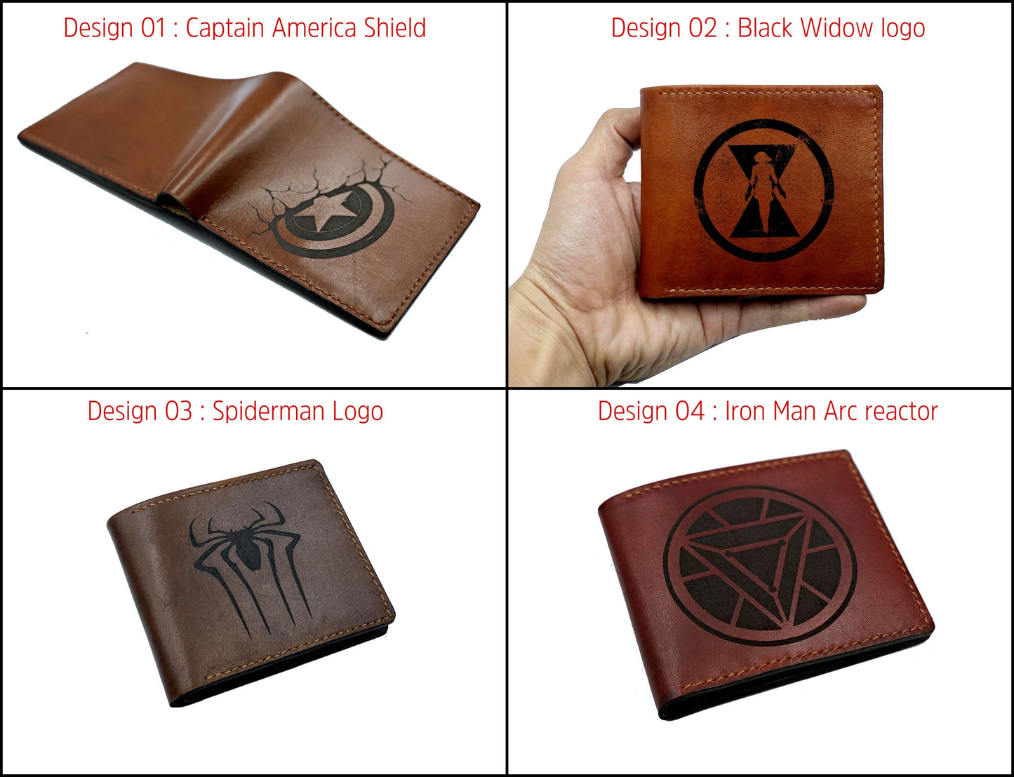 Mayan Corner - Superheroes leather handmade wallet, customized men's wallet, Leather gift ideas for men - Black Widow logo wallet
