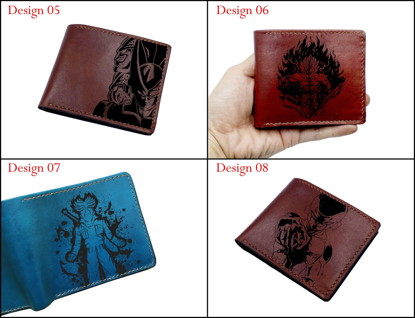 Mayan Corner - Customized leather handmade wallet, Cell dragon ball leather gift, dragon ball characters art wallet