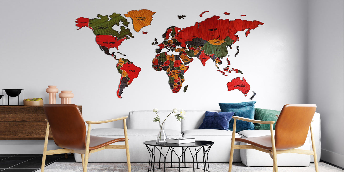 World map wooden map wall decor, wooden home decoration, wall art map, livingroom, kitchen, bedroom rustic decor - 02