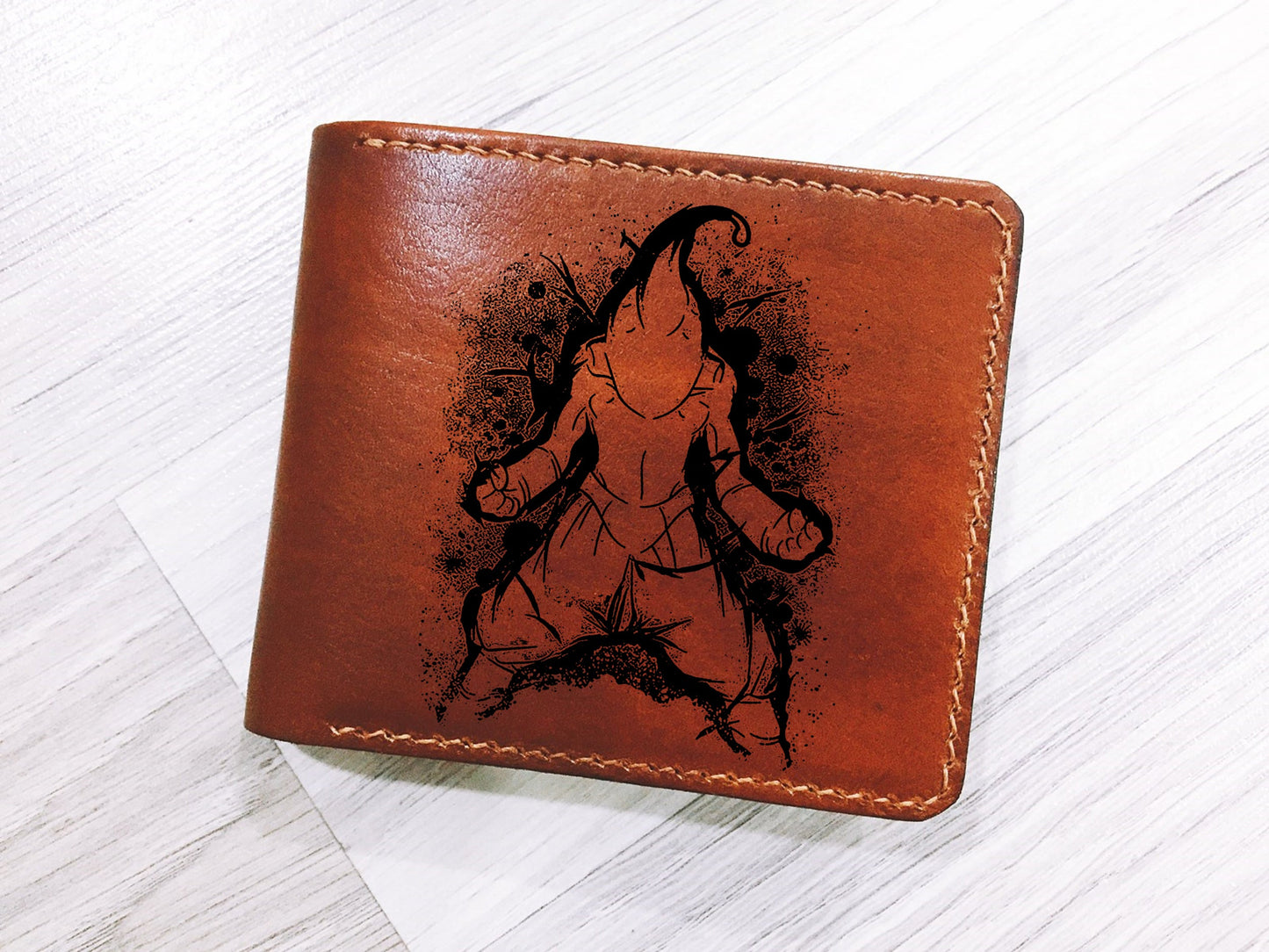 Mayan Corner - Broly super saiyan leather wallet, bifold handmade wallet, gift for men, dragon ball art leather gift for him