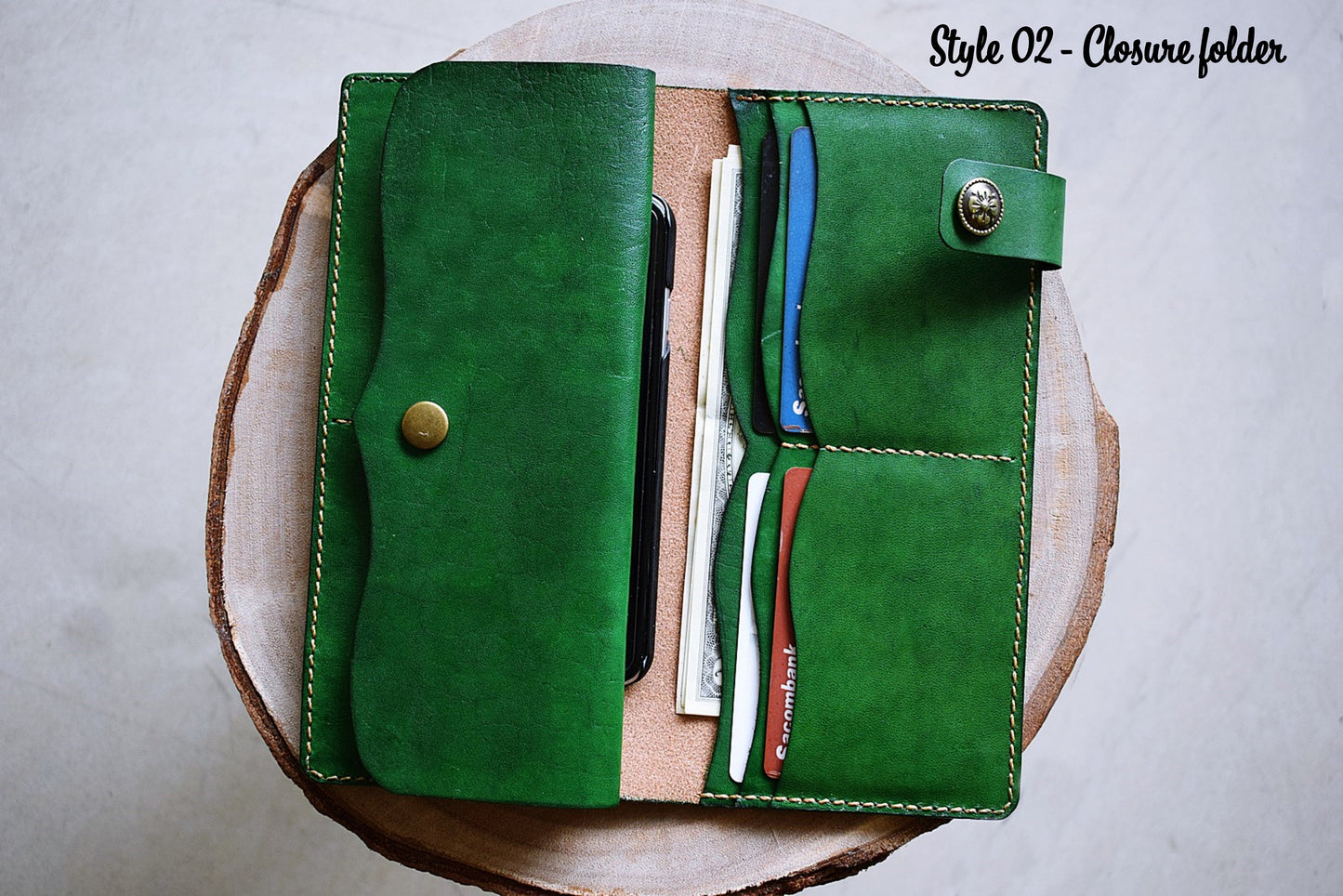 Personalized leather handmade long bifold flowers wallet for women, gift for her, mother's day gift