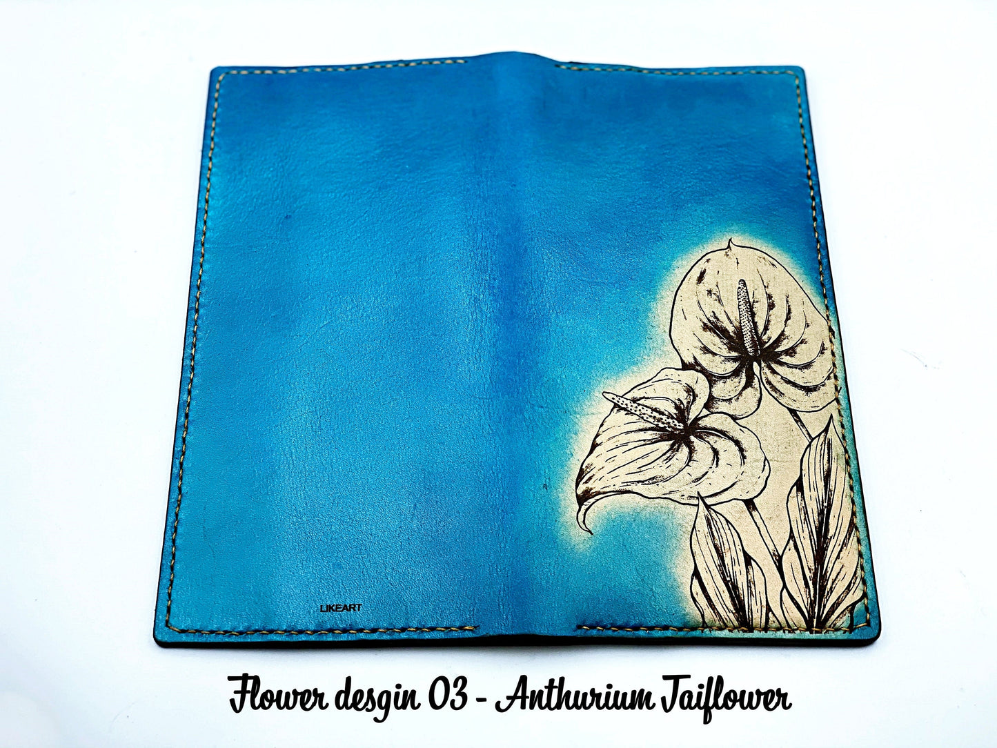 Personalized leather handmade long bifold flowers wallet for women, gift for her, mother's day gift