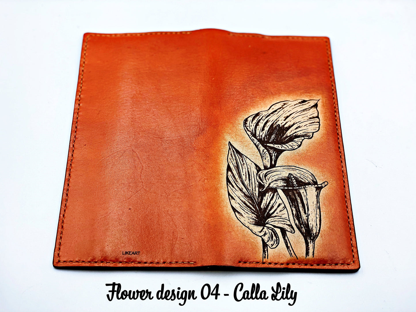 Personalized leather handmade long bifold flowers wallet for women, gift for her, mother's day gift