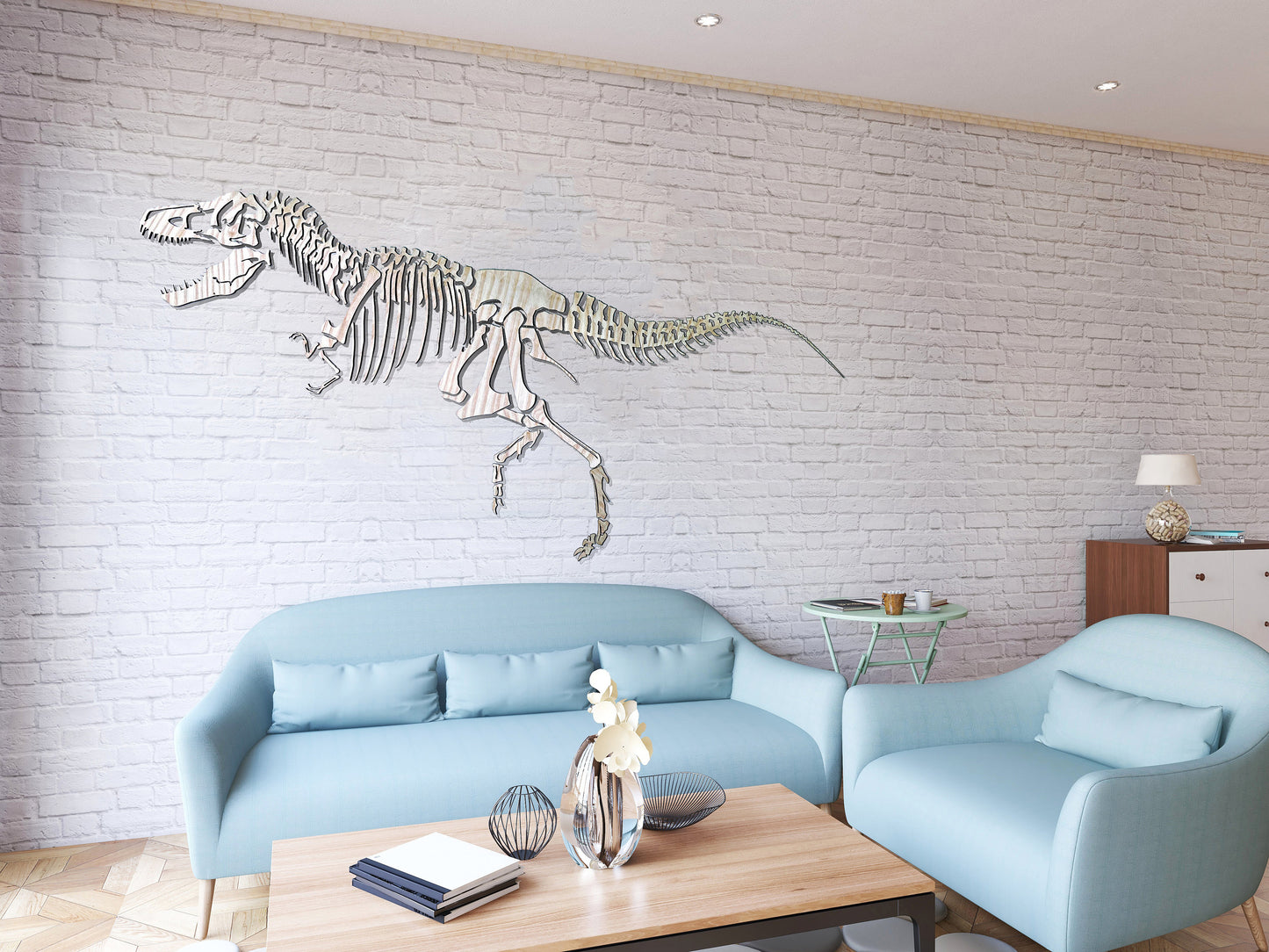 Wooden wall home decor, wooden Dinosaur T-rex skeleton art decor, living room bedroom nursery decor, fossil rustic morden decor