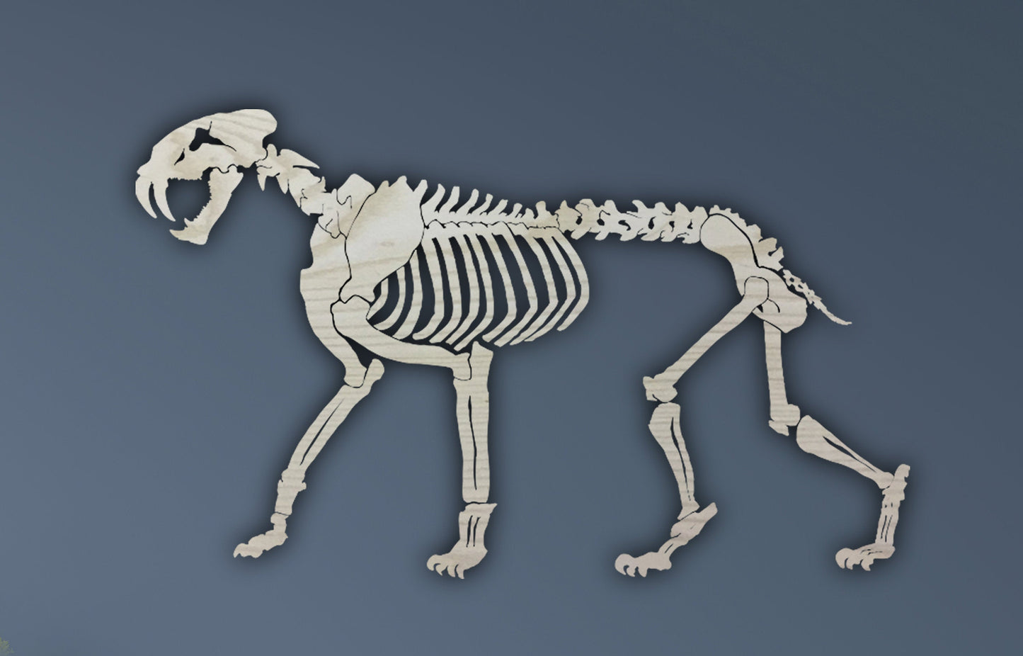 Wooden sabertooth tiger skeleton wall home decor, Animal art decor, living room bedroom nursery decor, wall rustic morden decor