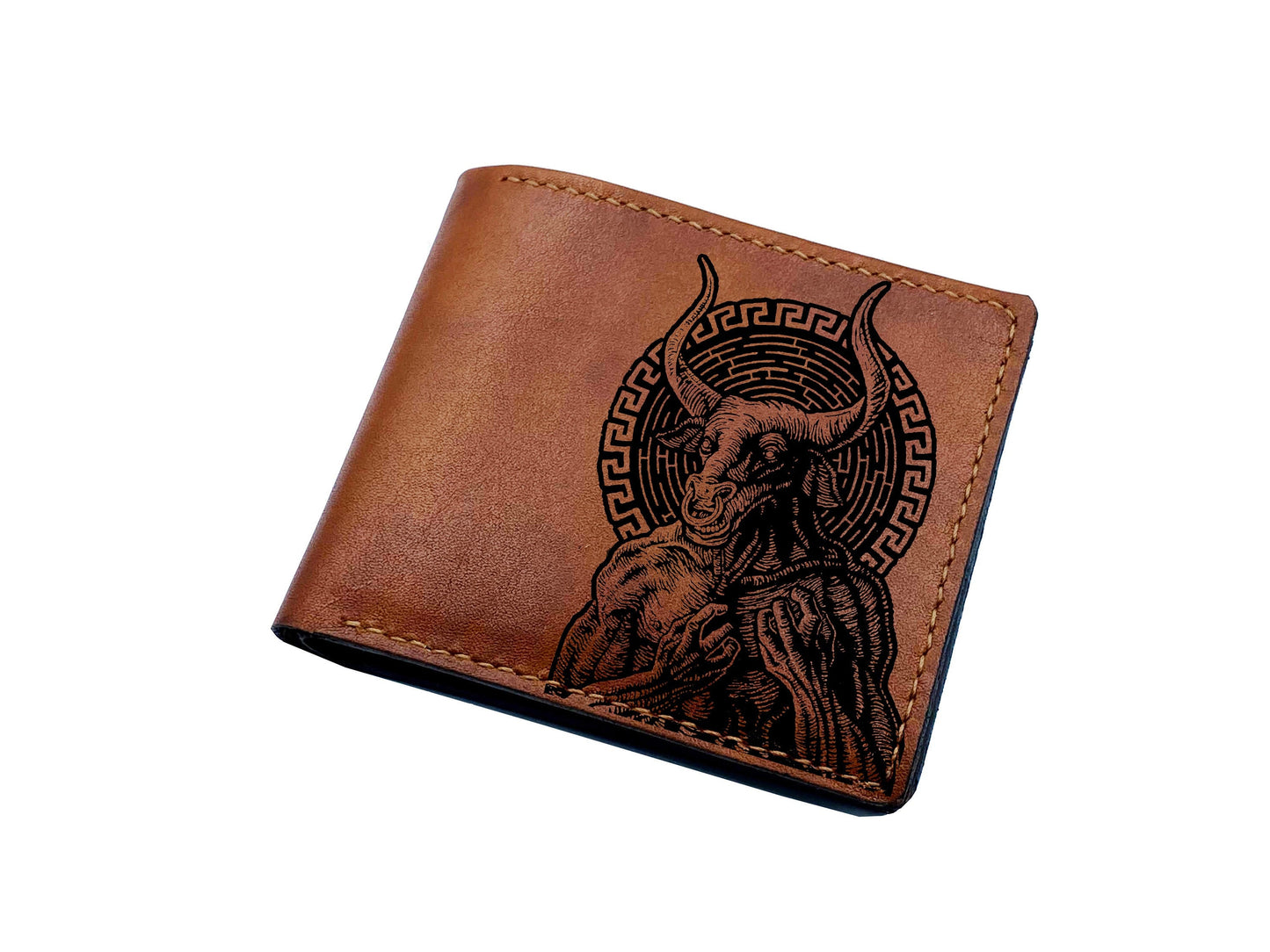 Minotaur leather men's wallet, monster engraved leather gift for men, customized present for dad, leather anniversary gift for husband