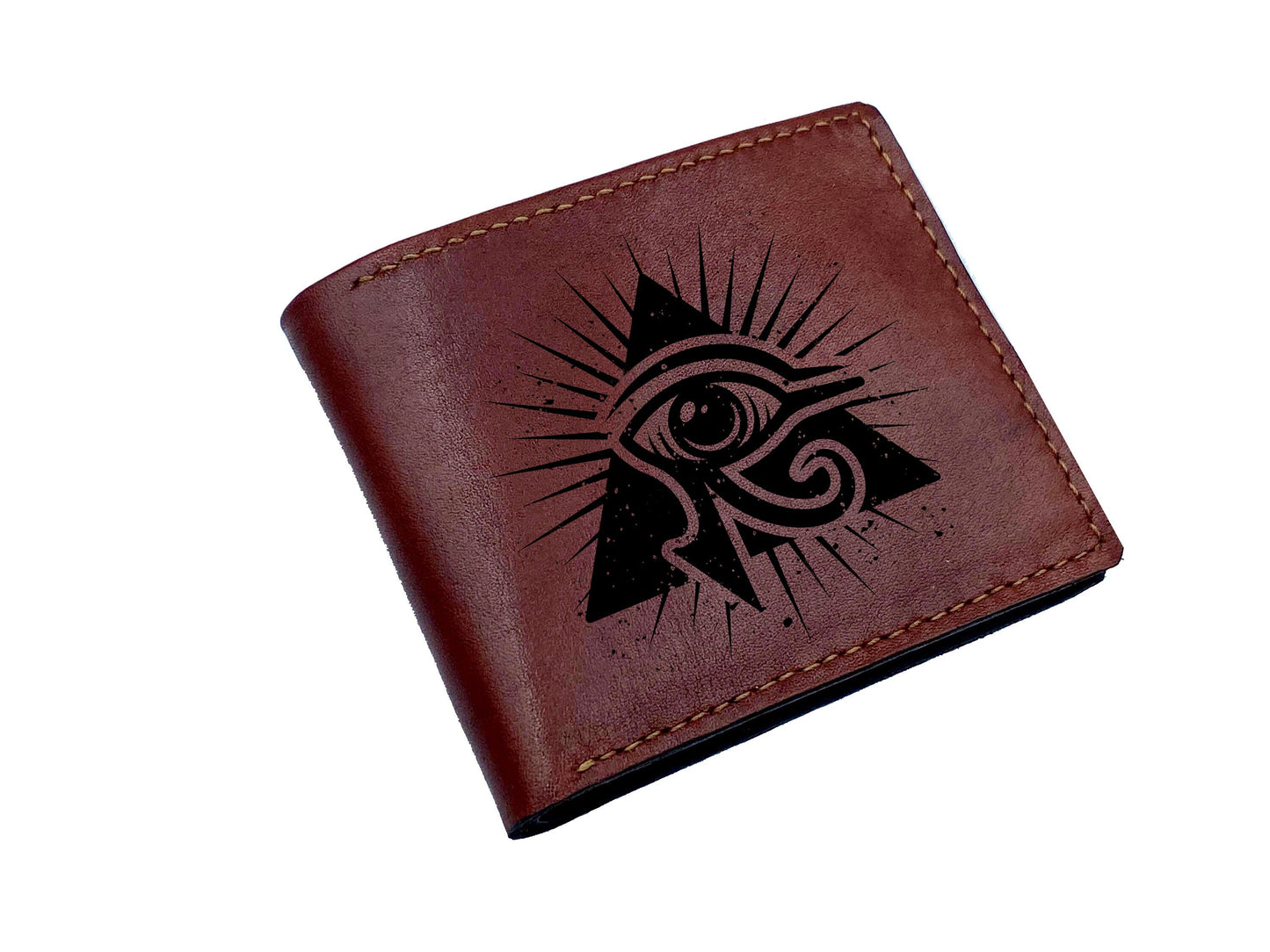 Leather handmade personalized men's wallet, the Ankh symbols wallet, egypt ancient Amulets engraved gift, present for men, the key of life