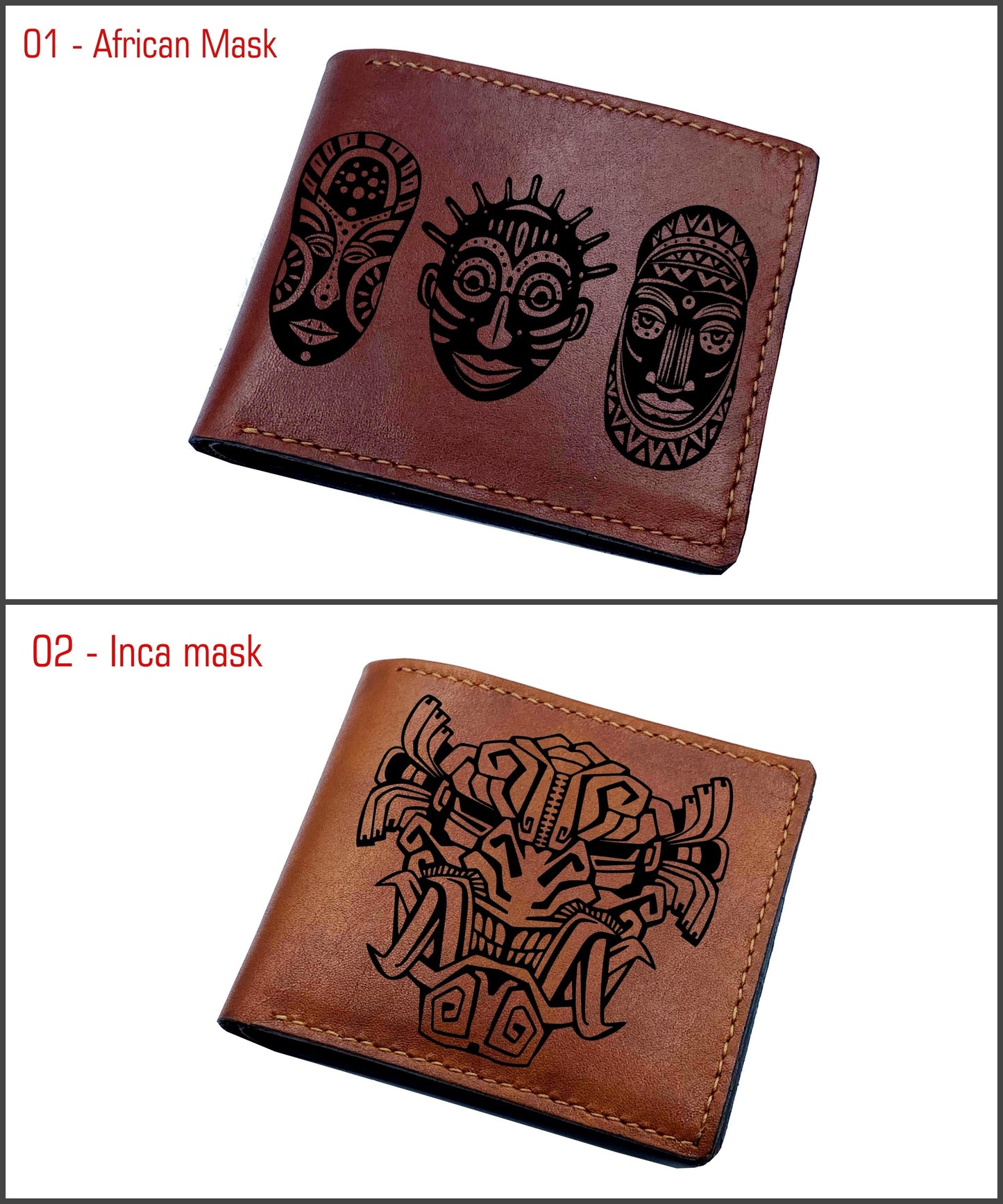 Personalized Japan ancient pattern leather men's wallet, Oni hannya demon evil mask art, horror wallet for men, halloween gift idea for him