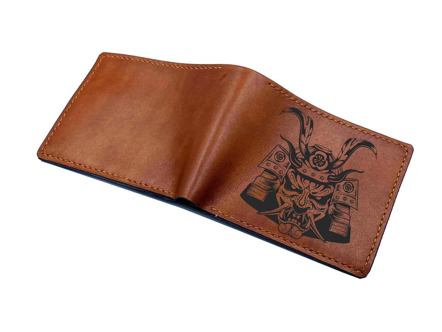 Personalized Japan ancient pattern leather men's wallet, Oni hannya demon evil mask art, horror wallet for men, halloween gift idea for him