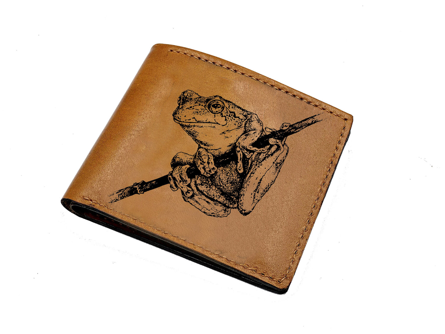 Frog drawing pattern leather men's wallet, customized engraving wallet for men, animal pattern wallet, gift for men, amphibians pattern gift