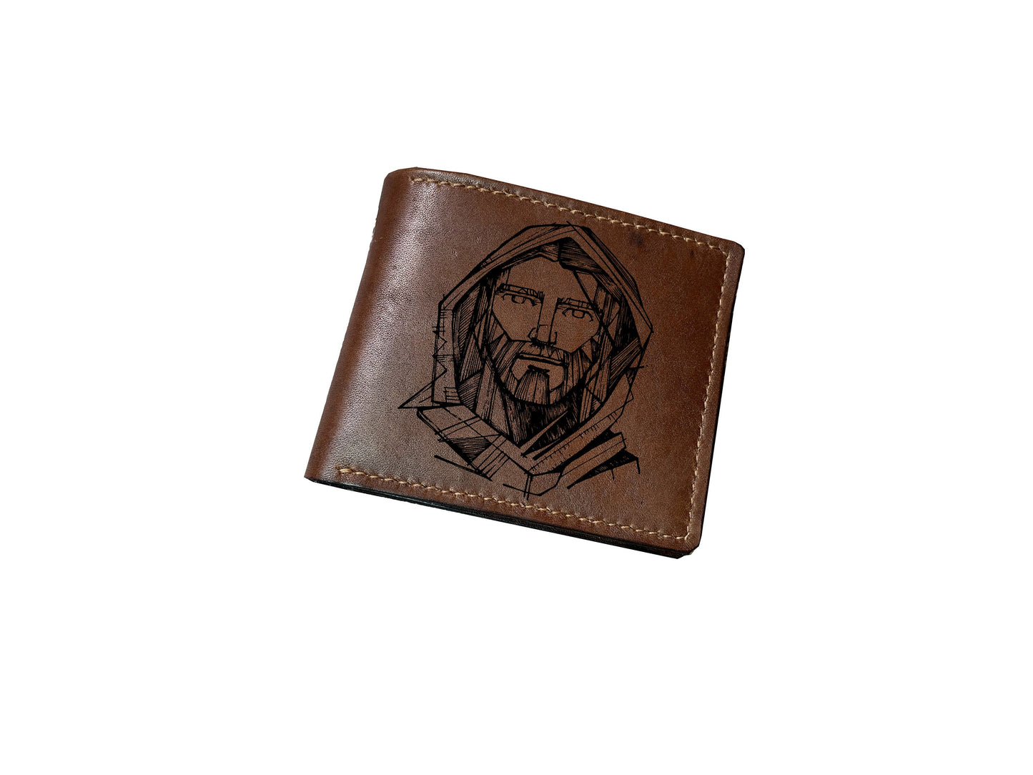 Crown of Thorns Jesus drawing art pattern, Christian Xmas birthday gift ideas, meaningful wallet for Christian men, wallet for husband