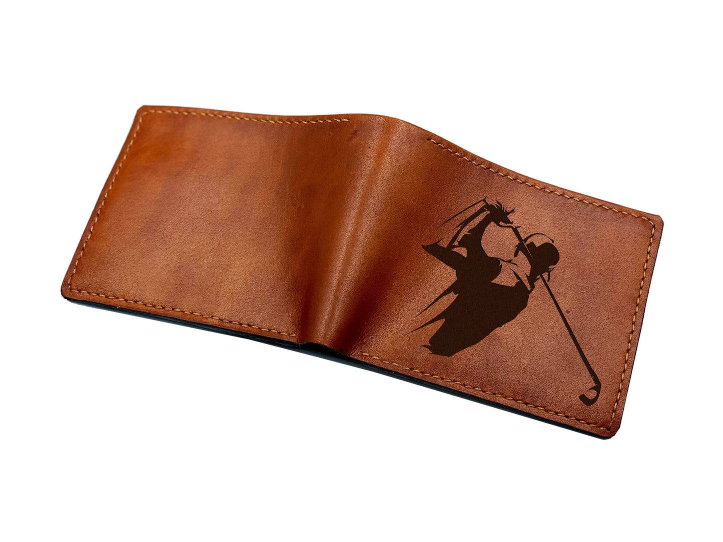 Golf men leather wallet, custom engrave men's gift, christmas gift ideas for dad, husband, golfer leather art, birthday gift for him