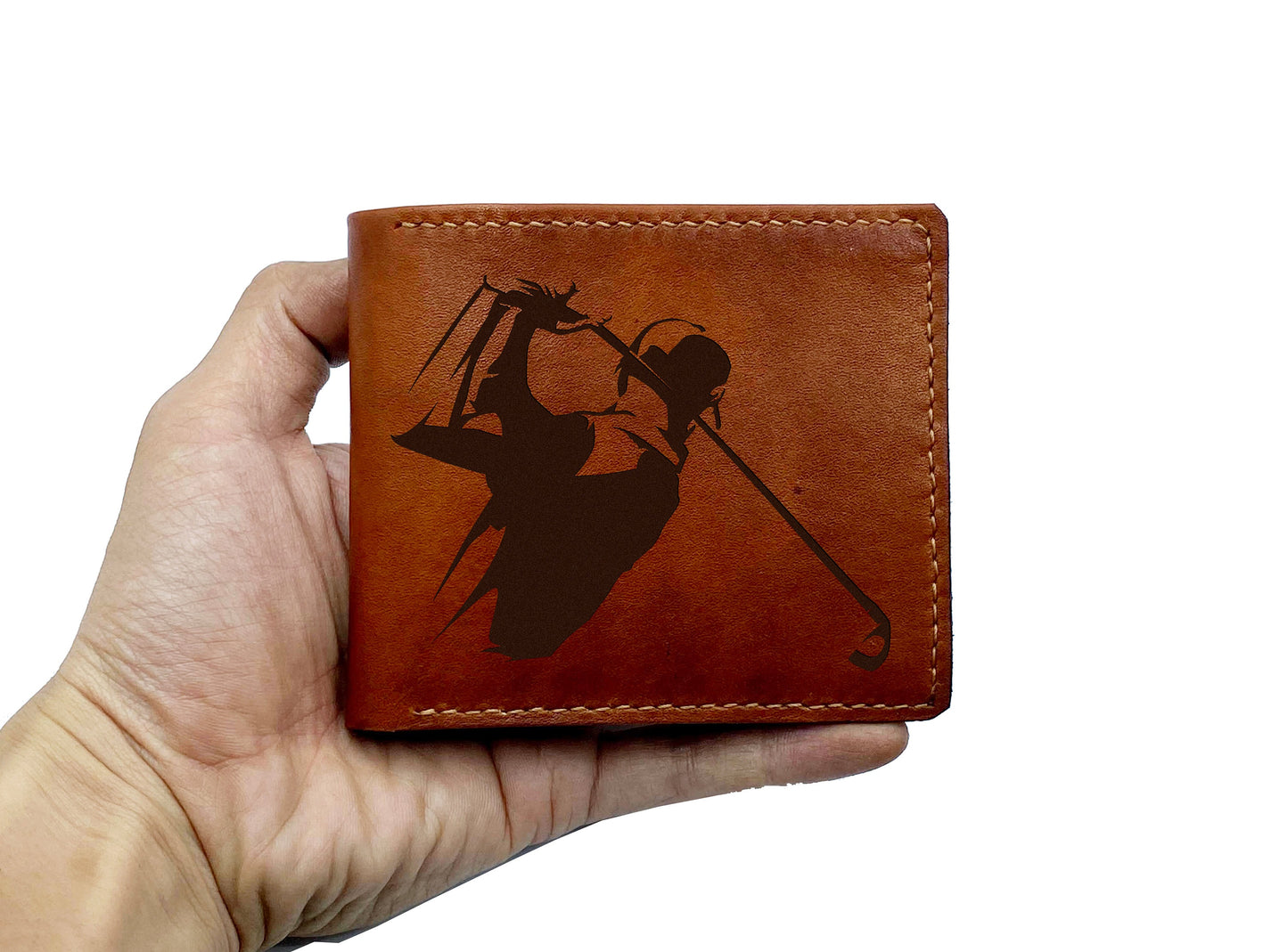 Golf men leather wallet, custom engrave men's gift, christmas gift ideas for dad, husband, golfer leather art, birthday gift for him