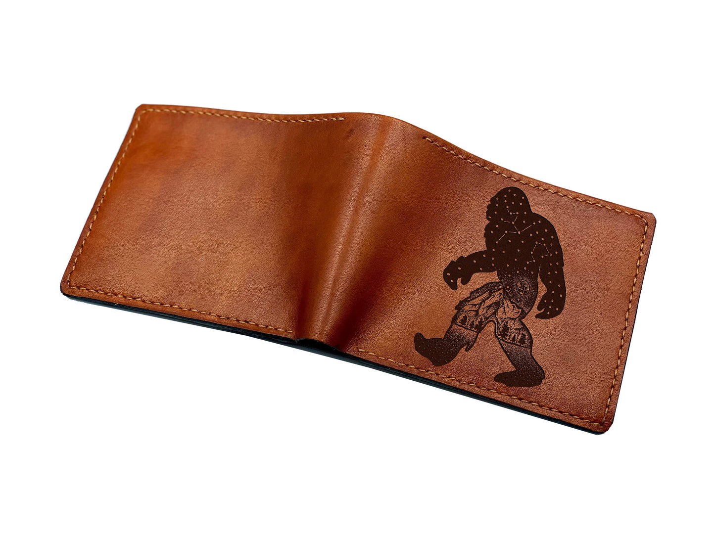 Bigfoot leather men's wallet, Sasquatch art leather gift for him, forest mythical creature wallet, custom cute monster gift for him