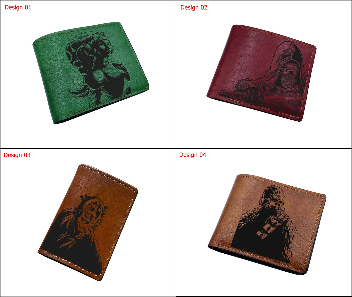 Starwars characters leather handmade wallet, crafted wallet with customization, engraving name wallet, Starwars leather gift ideas