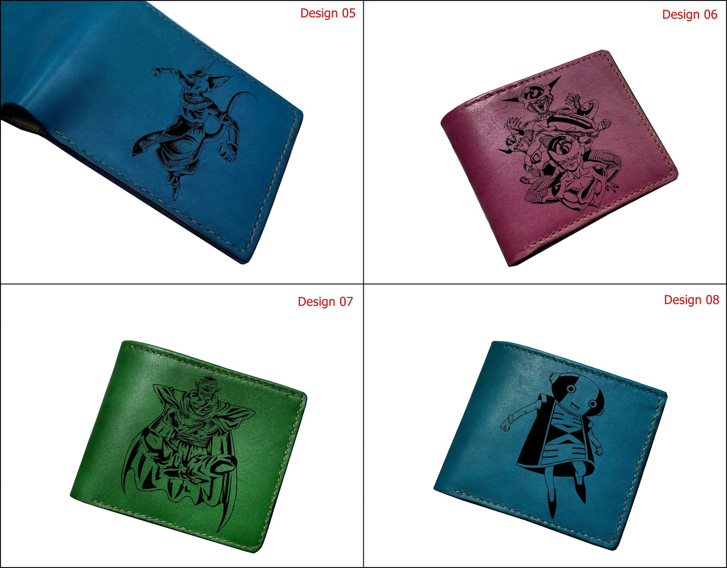 Mayan Corner - Dragon ball characters drawing leather wallet, fan art leather gift for men, wallet for him, leather anniversary present ideas - Cell Android Villains