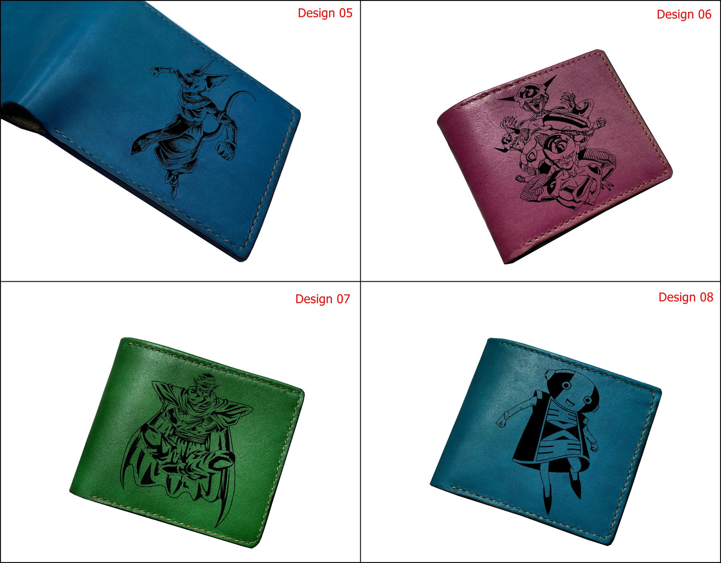 Mayan Corner - Dragon ball characters drawing leather wallet, fan art leather gift for men, wallet for him, leather anniversary present ideas - Super Villains monster