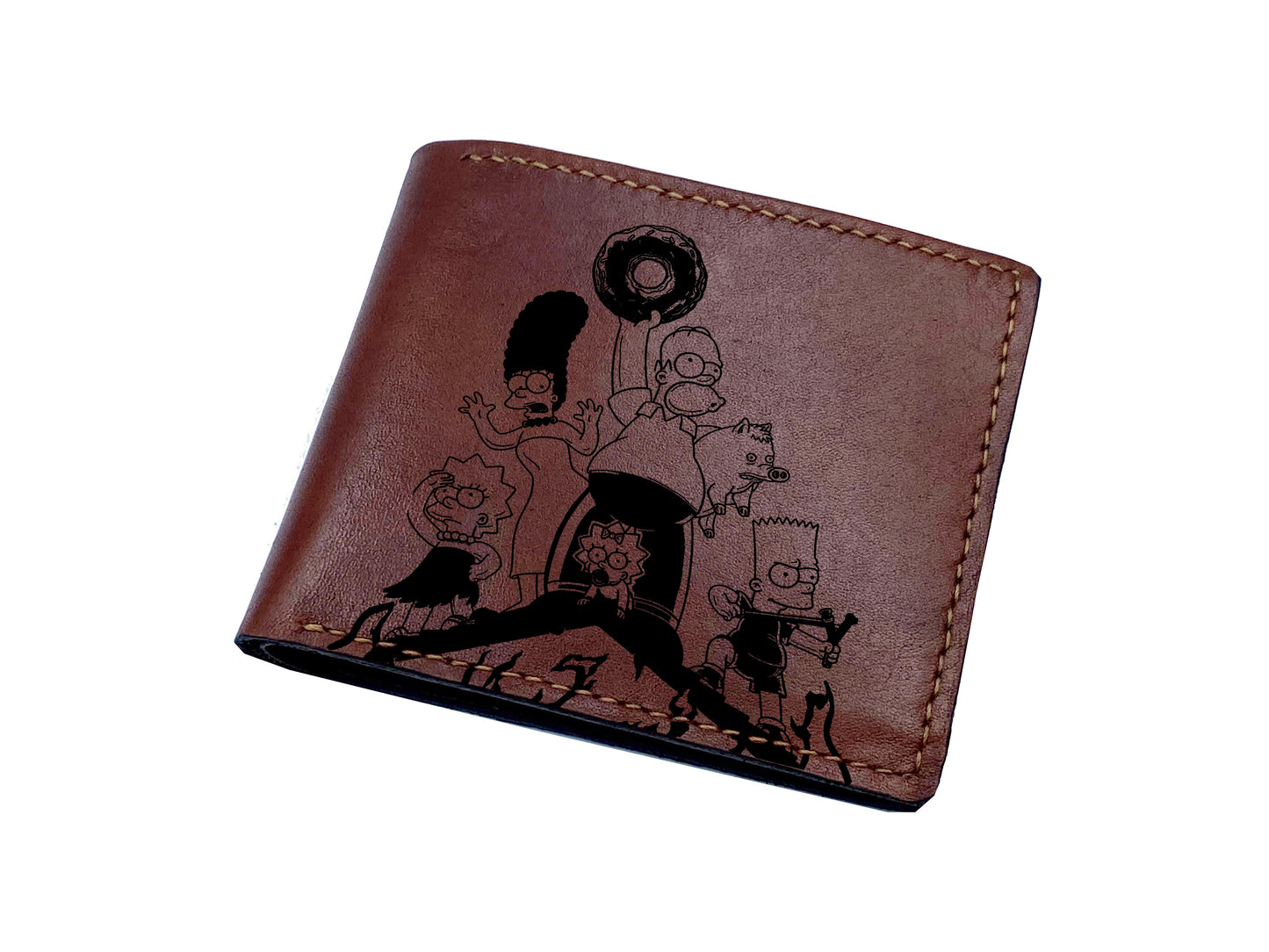 Mayan Corner - Custom leather handmade wallet, leather gift idea for dad, The Simpsons family fun gift ideas, cool wallet for friend, brother