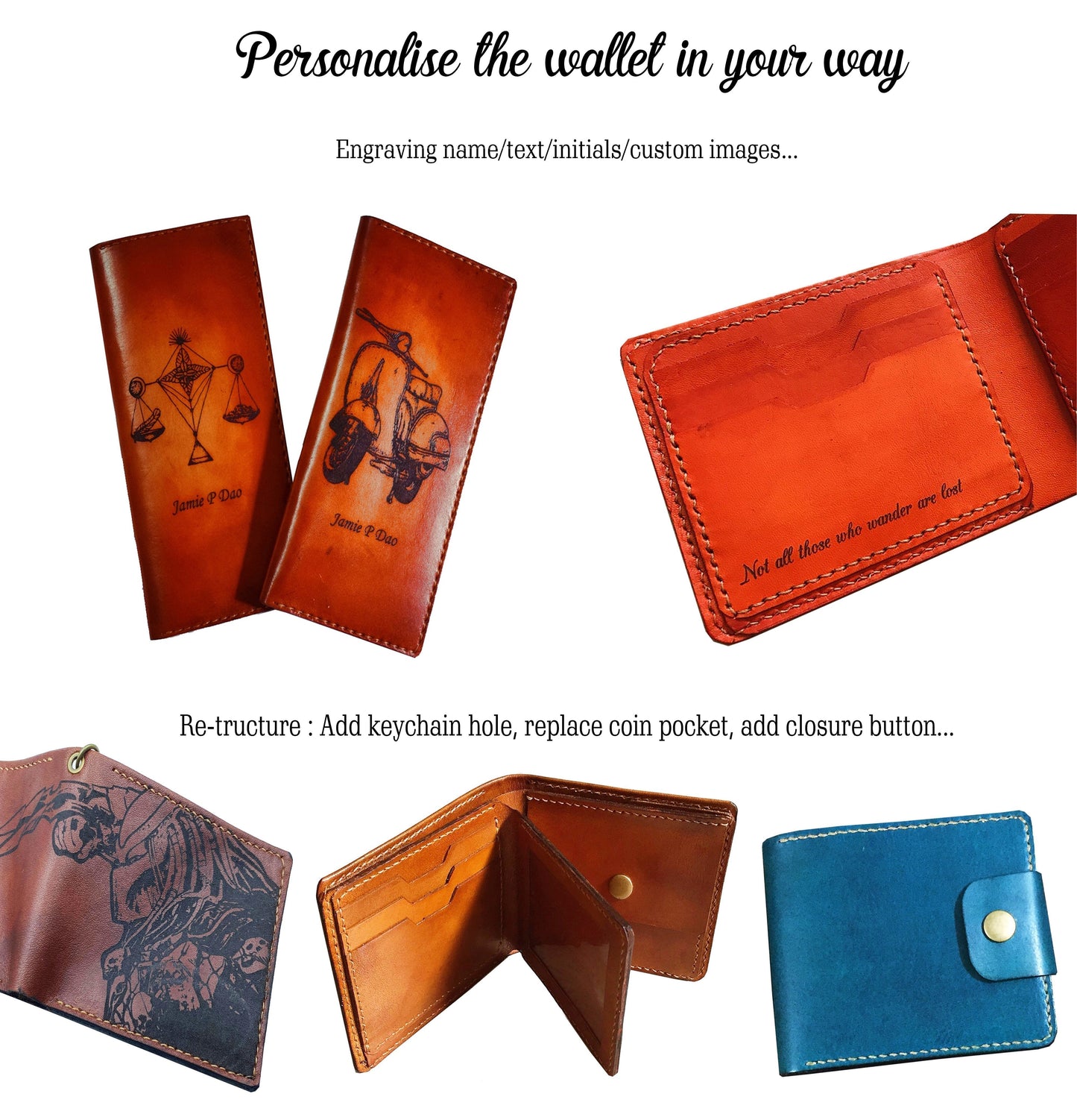 Freddy Krueger handmade men's wallet, custom engrave wallet, horror characters leather wallet, gift ideas for him, Nightmare on Helm Street