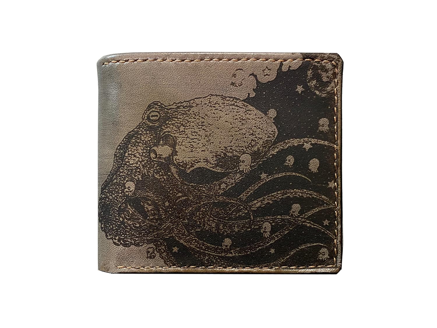 Octopus Wave Genuine Leather wallet, Octopus Alien unique wallet, Personalized wallet, Octopus handmade wallet, Christmas custom wallet for him