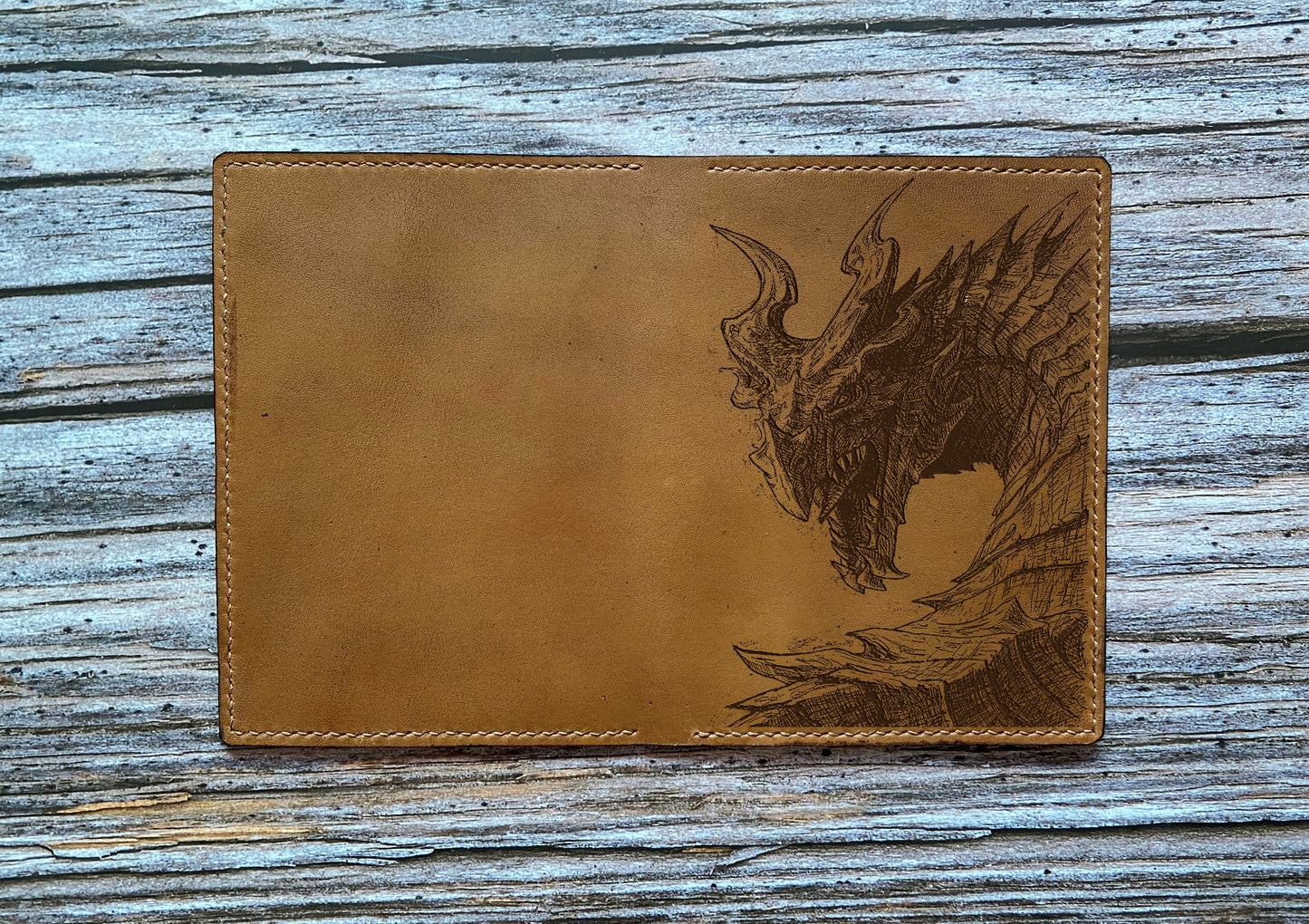 Alduin dragon leather passport wallet, Elders scroll leather gift ideas, Nordic god of time drawing art wallet, World Eater dragon wallet