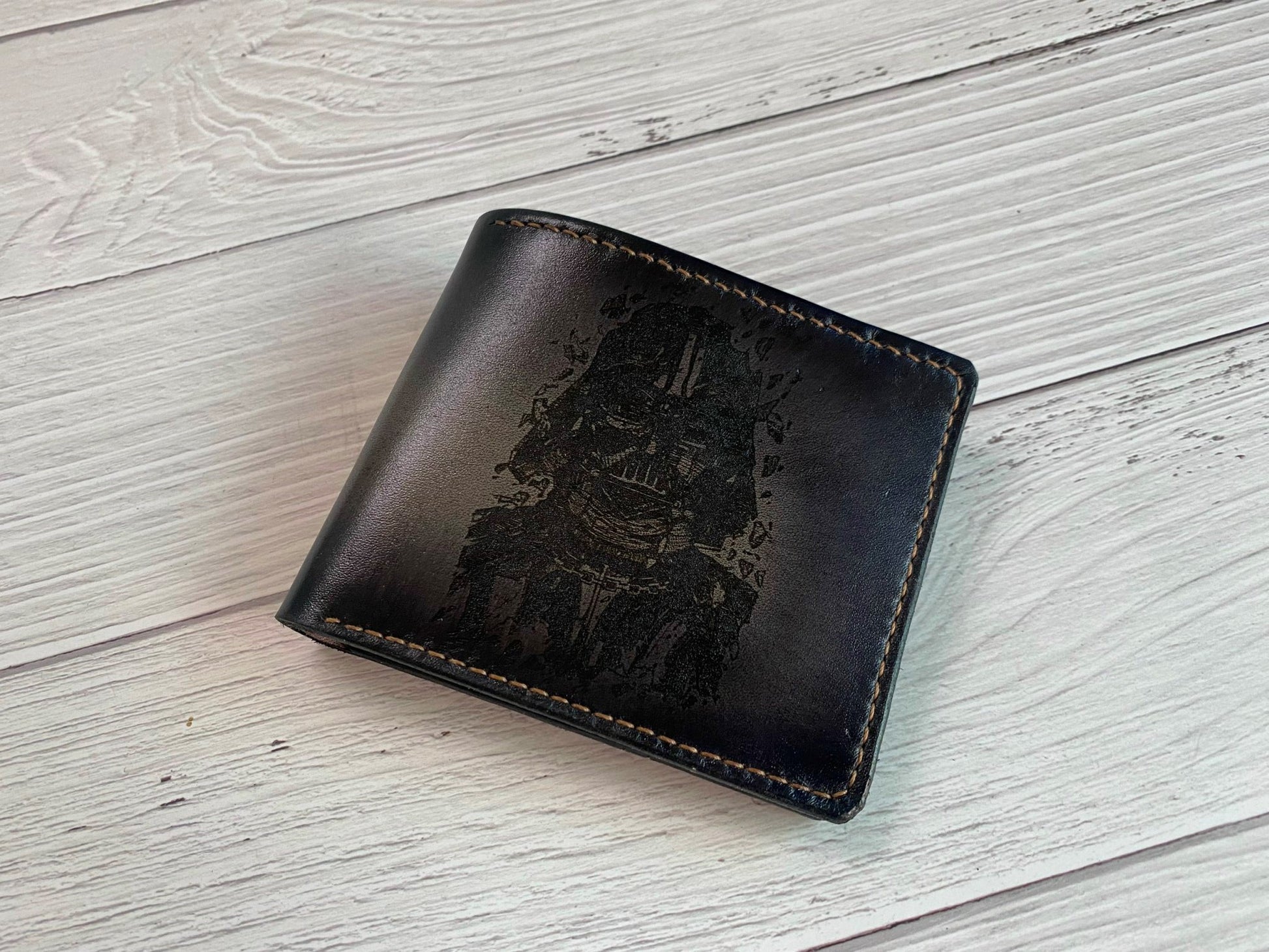 Darth Vader leather men wallet, starwars gift for men, custom engraving wallet, birthday present for starwars fan, wallet for boy