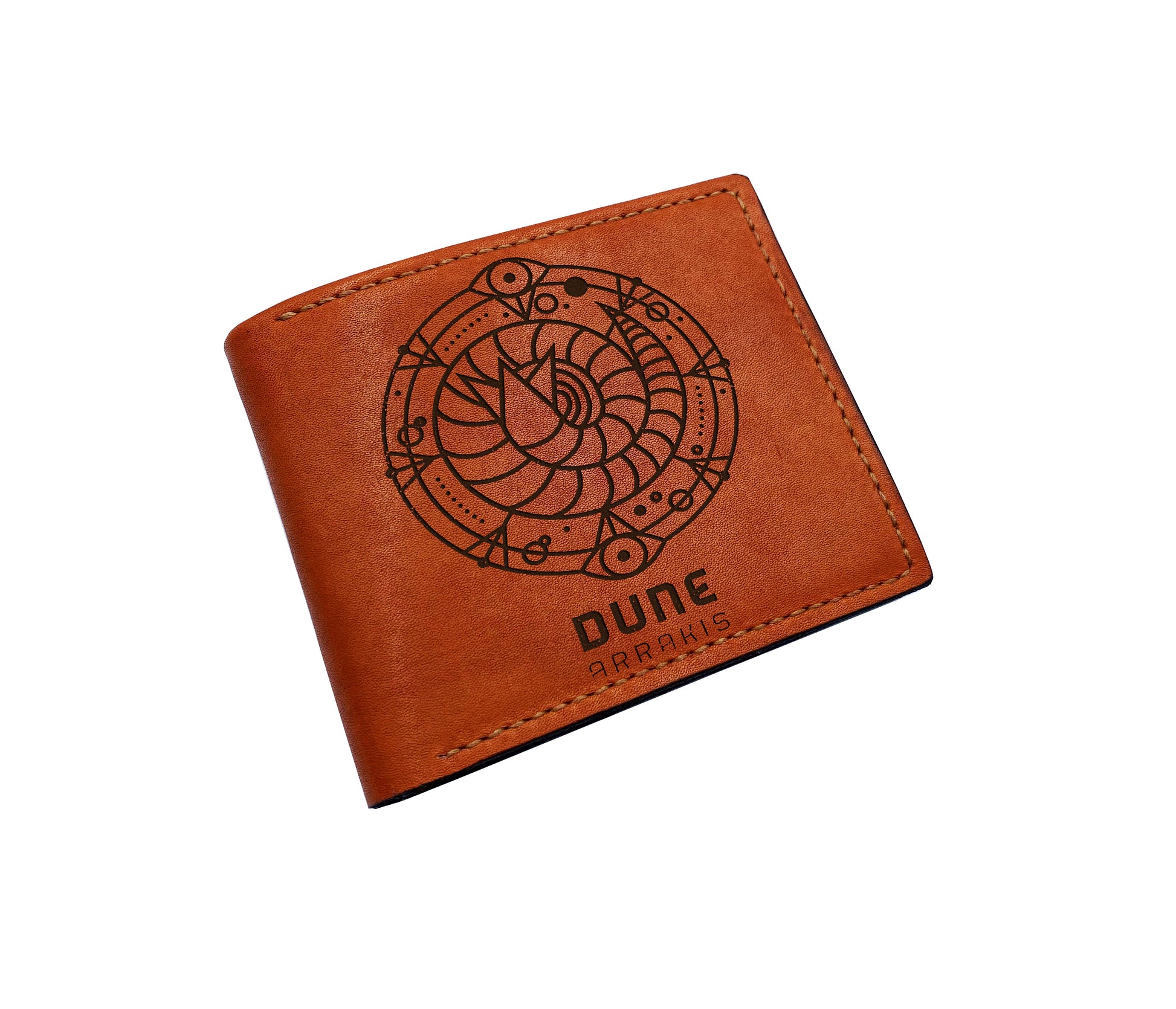 Dune symbol customized leather men's wallet, shai-hulud sandworm leather present for men