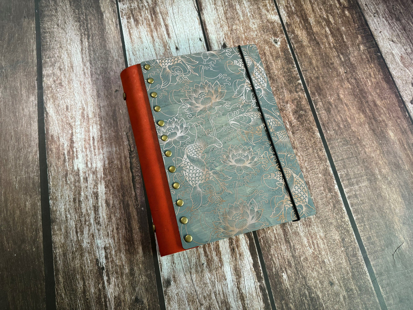 Koi fish wooden journal, Japanese pattern style journal, leather wood journal, notebook, customized refill wood journal, personalized gifts