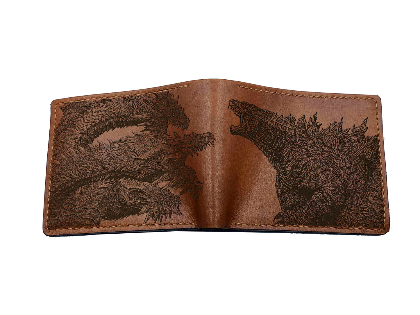Godzilla King Ghidorah drawing leather wallet, custom engraving gift ideas, monsters art wallet, gift for brother, husband, monsterverse present