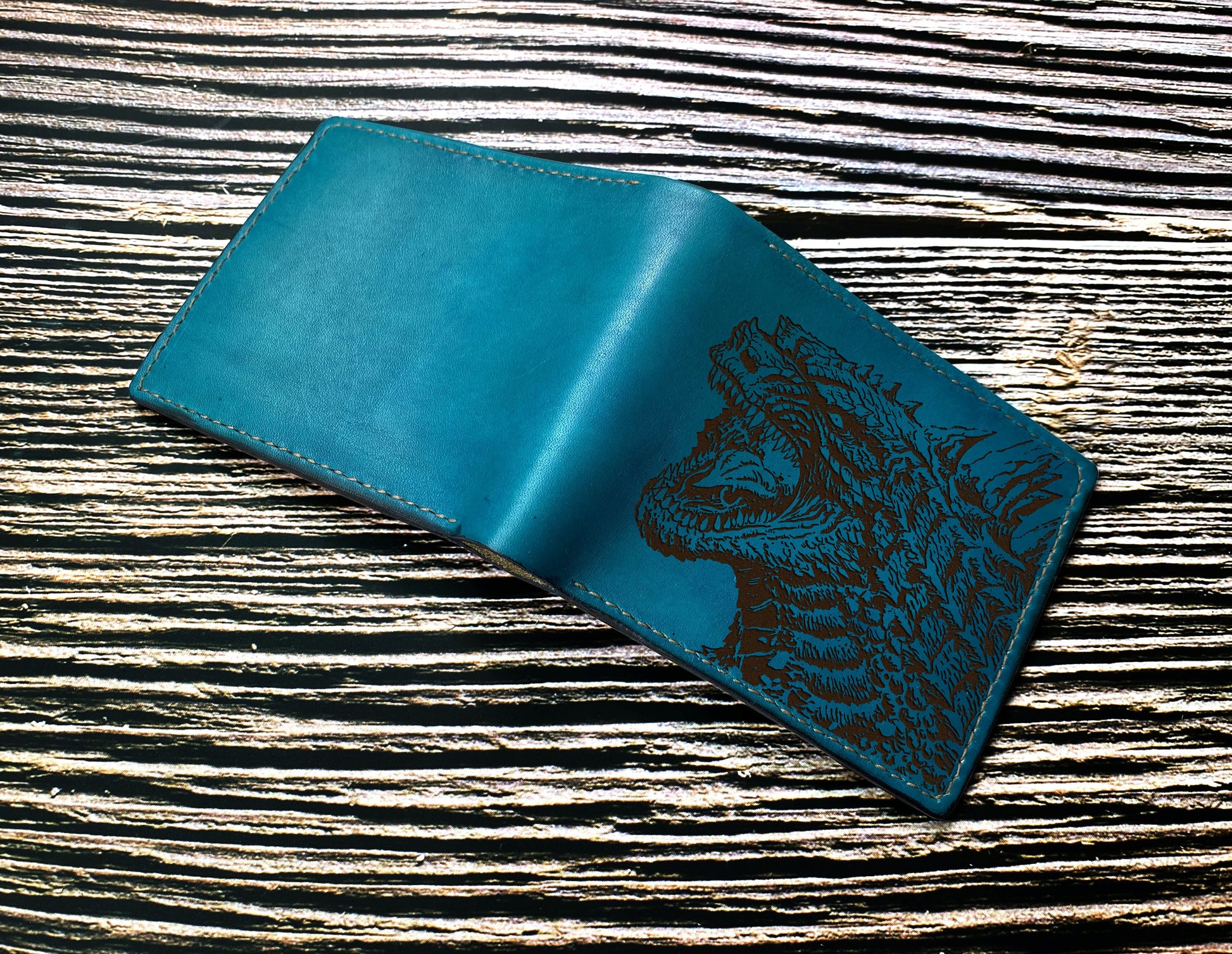 Godzilla leather handmade wallet, monstersverse gift ideas for men, King of the monsters leather anniversary present for men