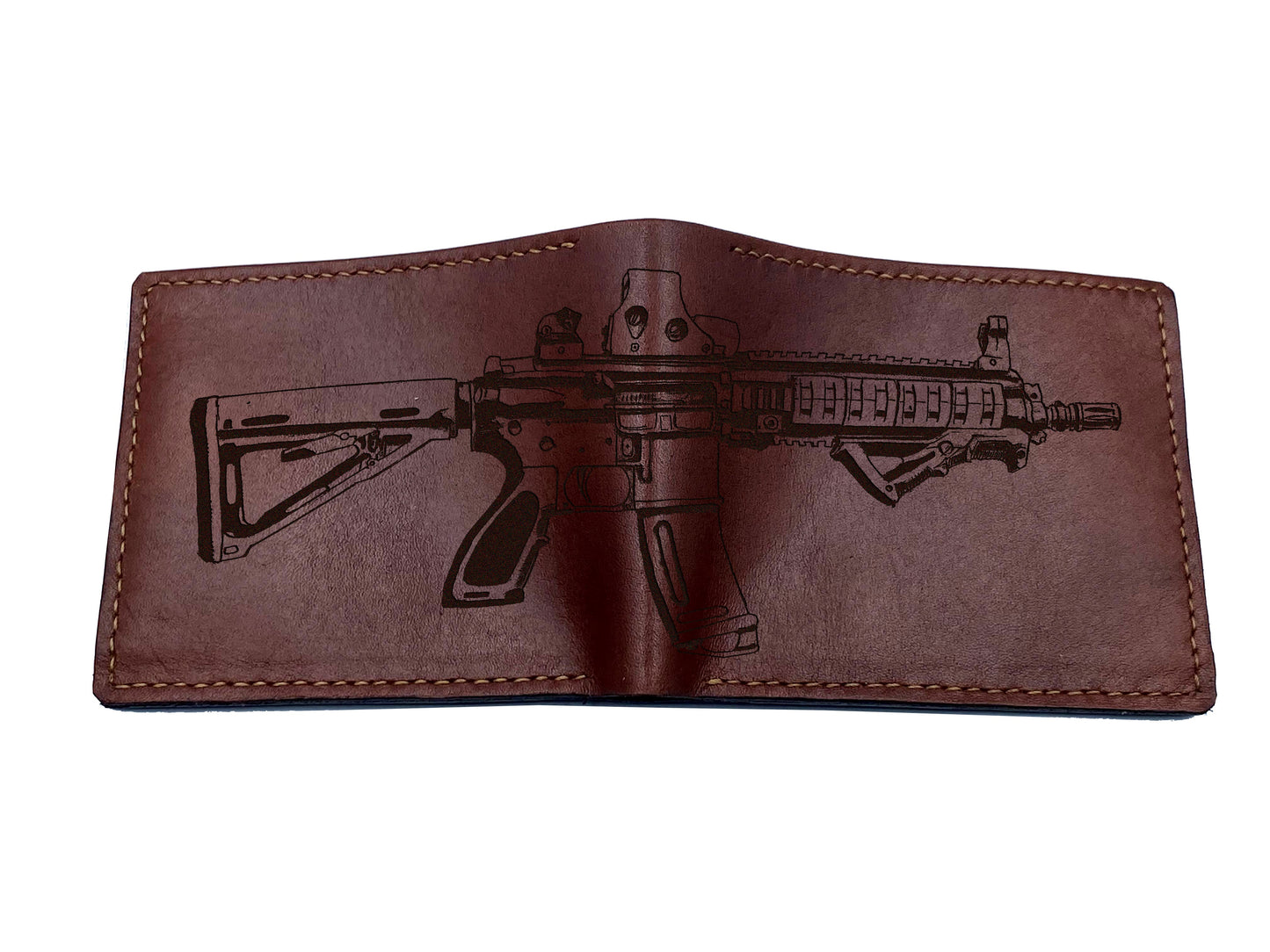 Personalized leather men's wallet, gun pattern men gift, machine gun drawing art wallet