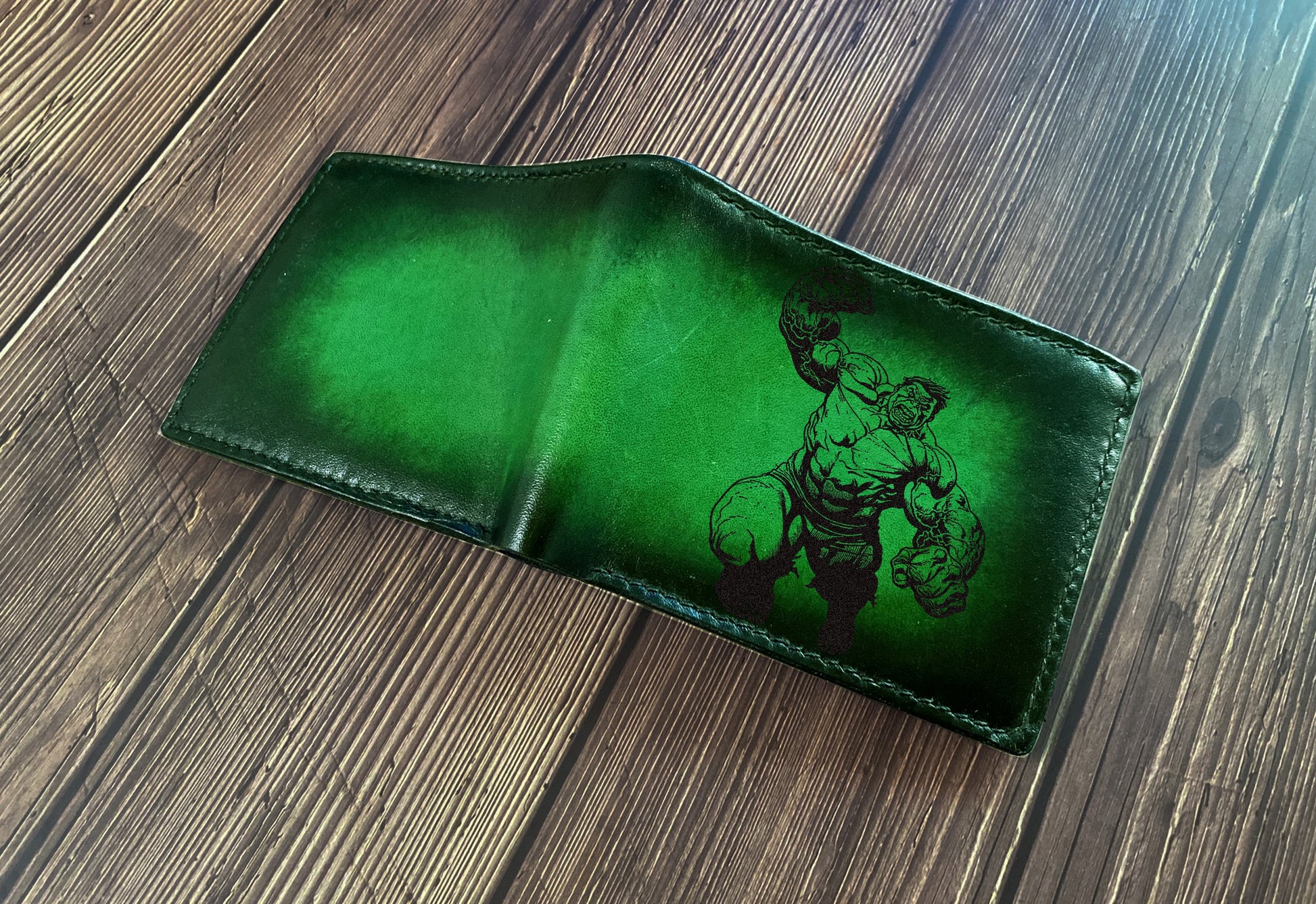 Personalized leather men's wallet, Hulk avenger bifold wallet, superheroes leather gift ideas, wallet for husband, boyfriend, wallet for kid