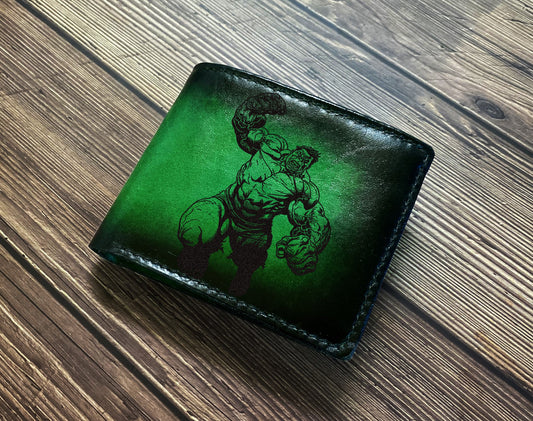 Personalized leather men's wallet, Hulk avenger bifold wallet, superheroes leather gift ideas, wallet for husband, boyfriend, wallet for kid