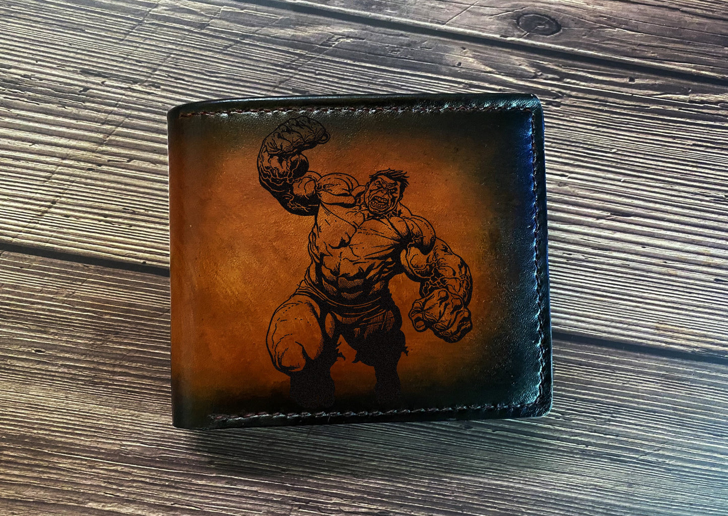 Personalized leather men's wallet, Hulk avenger bifold wallet, superheroes leather gift ideas, wallet for husband, boyfriend, wallet for kid