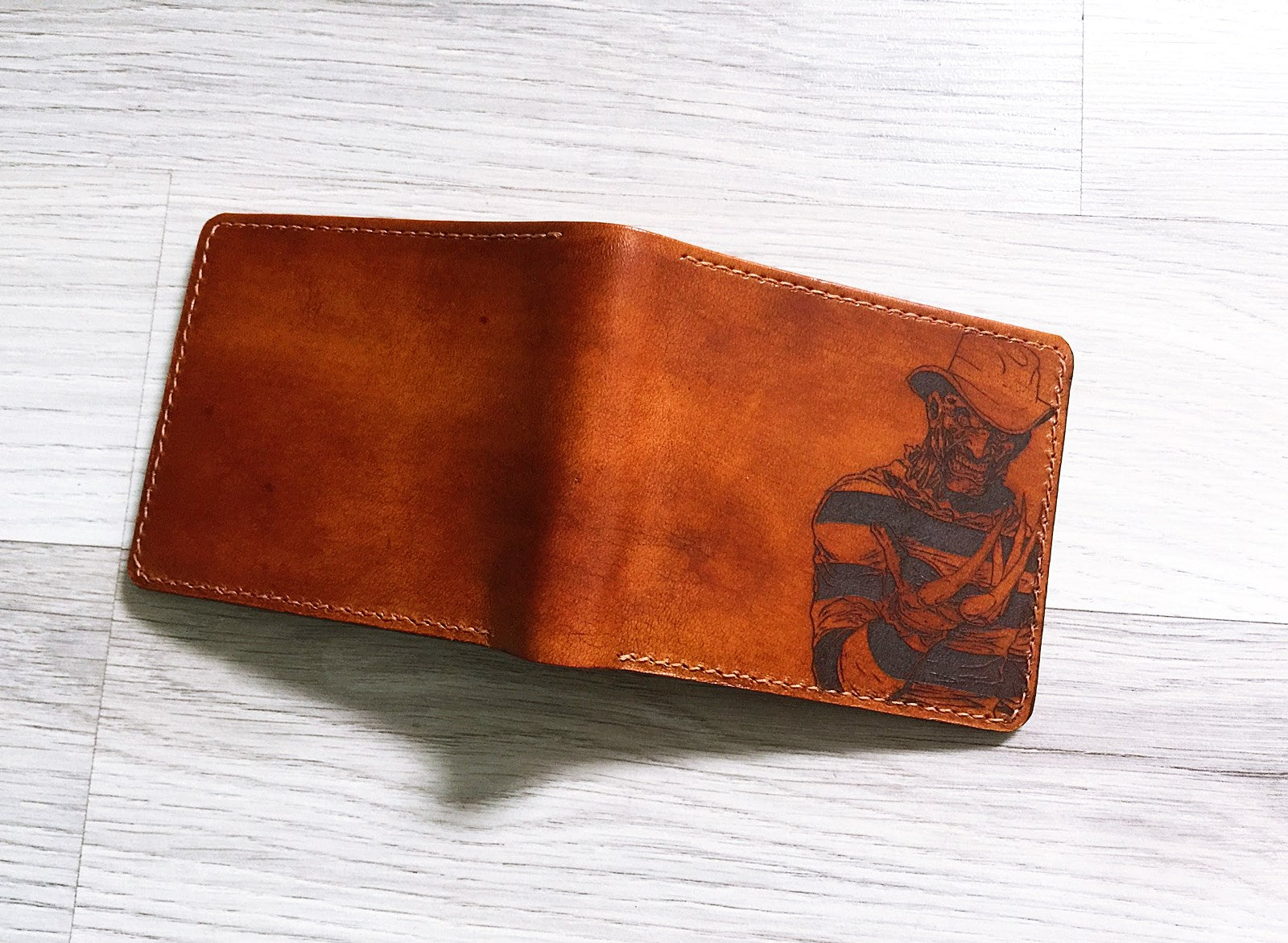 Freddy Krueger leather handmade wallet, custom horror wallet, personalized gift for men in Halloween